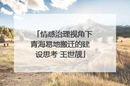 情感治理视角下青海易地搬迁的建设思考 王世靓