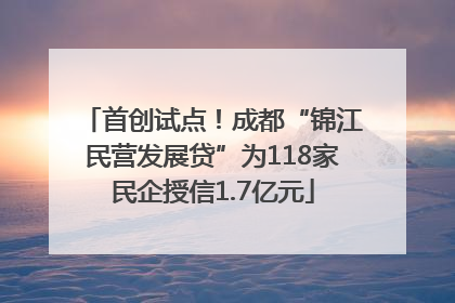 首创试点!成都“锦江民营发展贷”为118家民企授信1.7亿元